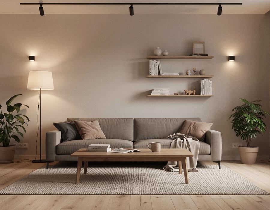 Living room renovation highlight with coordinated flooring and lighting